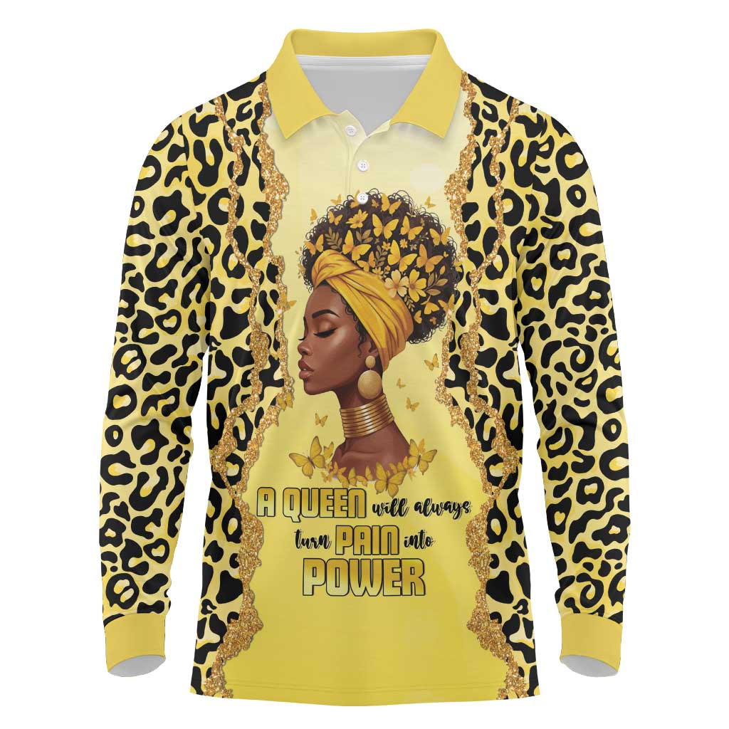 Black Her Story Long Sleeve Polo Shirt A Queen Turns Pain Into Power - African Pride