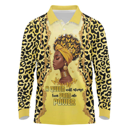 Black Her Story Long Sleeve Polo Shirt A Queen Turns Pain Into Power - African Pride
