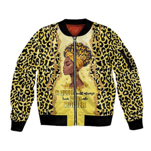 Black Her Story Sleeve Zip Bomber Jacket A Queen Turns Pain Into Power - African Pride