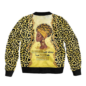 Black Her Story Sleeve Zip Bomber Jacket A Queen Turns Pain Into Power - African Pride