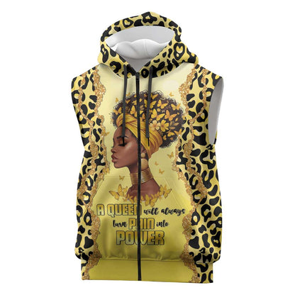 Black Her Story Sleeveless Zip Hoodie A Queen Turns Pain Into Power - African Pride