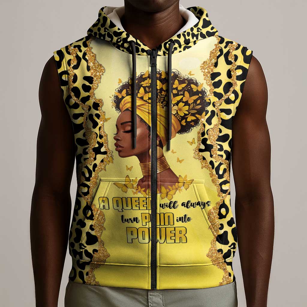 Black Her Story Sleeveless Zip Hoodie A Queen Turns Pain Into Power - African Pride