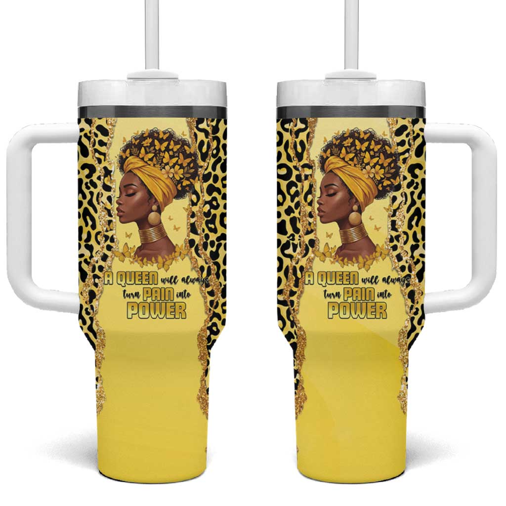 Black Her Story Tumbler With Handle A Queen Turns Pain Into Power - African Pride