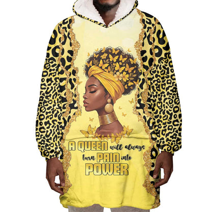 Black Her Story Wearable Blanket Hoodie A Queen Turns Pain Into Power - African Pride