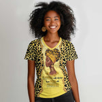 Black Her Story Women V-Neck T-Shirt A Queen Turns Pain Into Power - African Pride