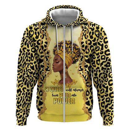 Black Her Story Zip Hoodie A Queen Turns Pain Into Power - African Pride