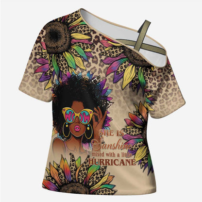 Black Her Story Sunshine Hurricane Cross Shoulder Shirt Empowered Black Woman - African Pride