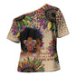 Black Her Story Sunshine Hurricane Cross Shoulder Shirt Empowered Black Woman - African Pride