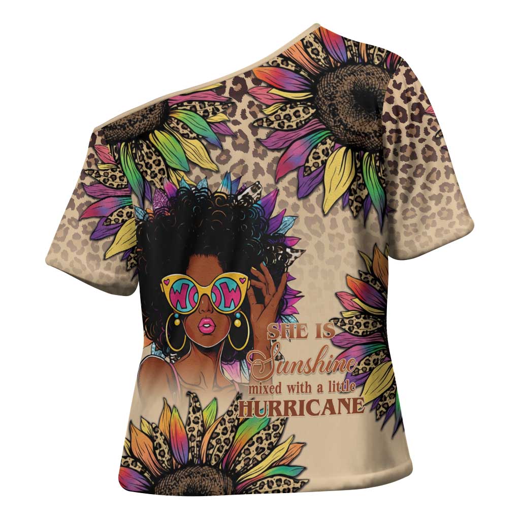 Black Her Story Sunshine Hurricane Cross Shoulder Shirt Empowered Black Woman - African Pride