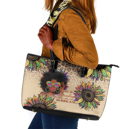 Black Her Story Sunshine Hurricane Leather Tote Bag Empowered Black Woman - African Pride
