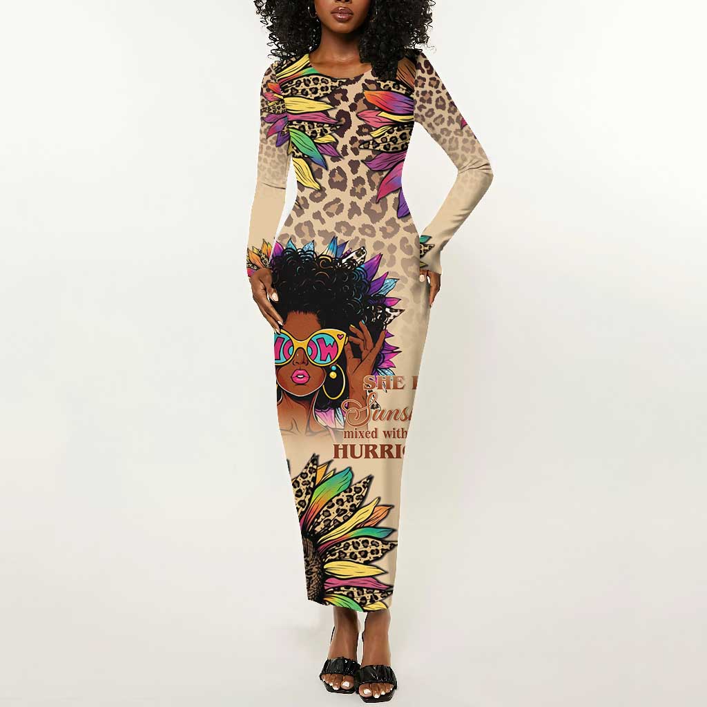 Black Her Story Sunshine Hurricane Long Sleeve Bodycon Dress Empowered Black Woman - African Pride