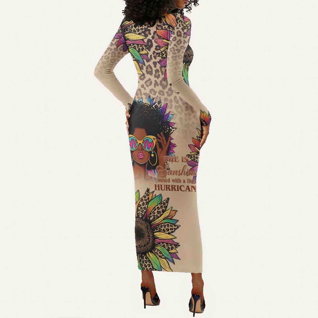 Black Her Story Sunshine Hurricane Long Sleeve Bodycon Dress Empowered Black Woman - African Pride