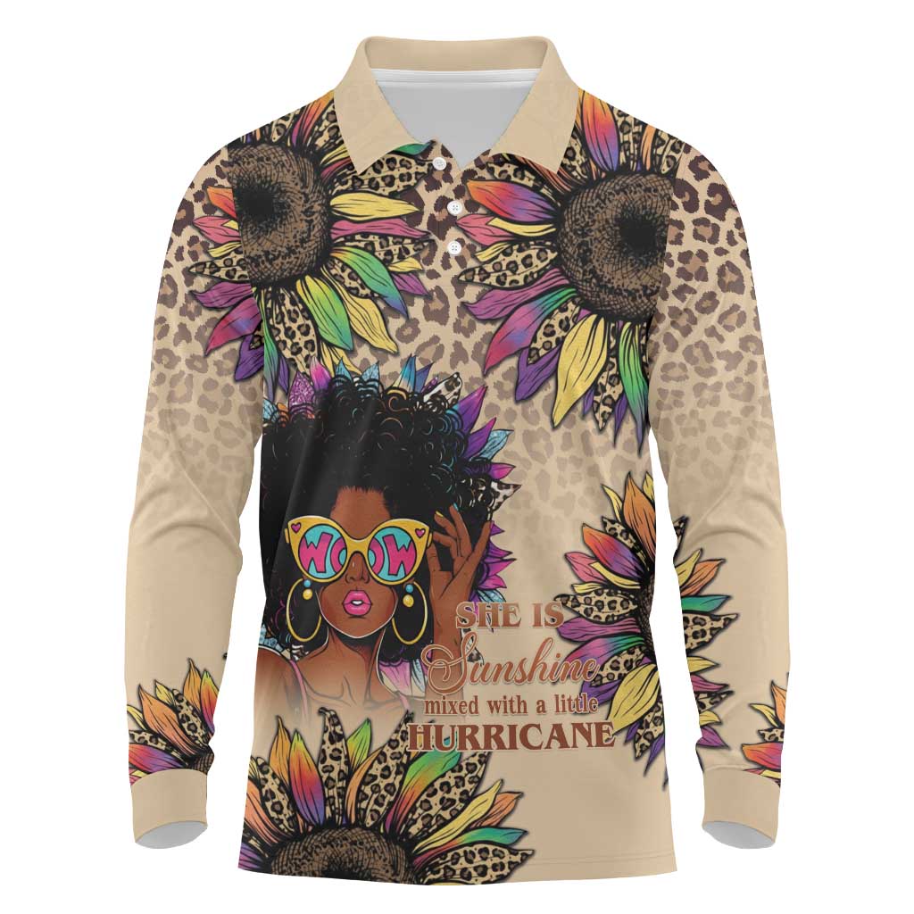 Black Her Story Sunshine Hurricane Long Sleeve Polo Shirt Empowered Black Woman - African Pride