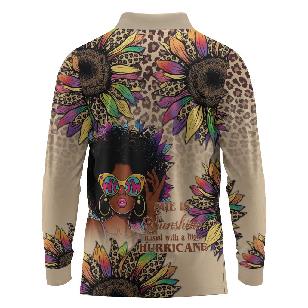 Black Her Story Sunshine Hurricane Long Sleeve Polo Shirt Empowered Black Woman - African Pride