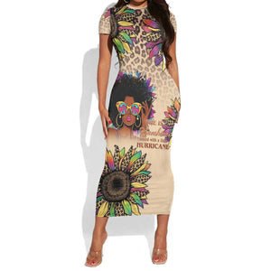 Black Her Story Sunshine Hurricane Short Sleeve Bodycon Dress Empowered Black Woman - African Pride