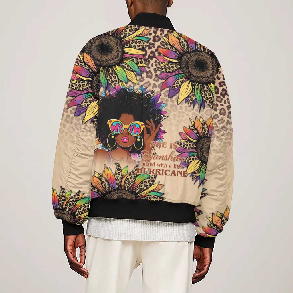 Black Her Story Sunshine Hurricane Sleeve Zip Bomber Jacket Empowered Black Woman - African Pride