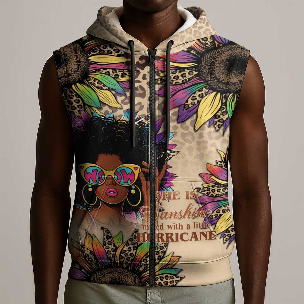 Black Her Story Sunshine Hurricane Sleeveless Zip Hoodie Empowered Black Woman - African Pride