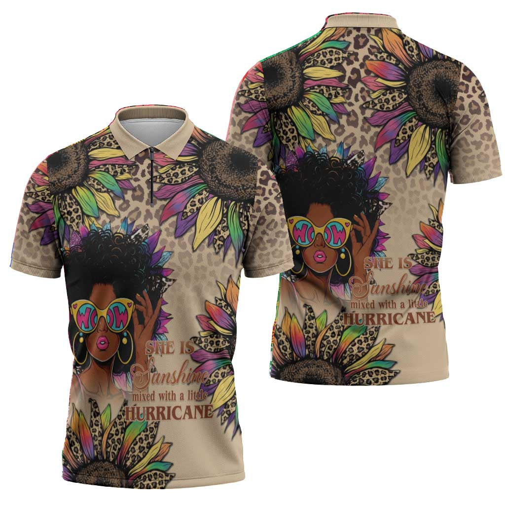 Black Her Story Sunshine Hurricane Zipper Polo Shirt Empowered Black Woman - African Pride