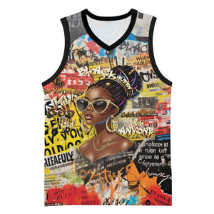 Black Her Story Graffiti Queen Basketball Jersey Black Woman Empowerment - African Pride