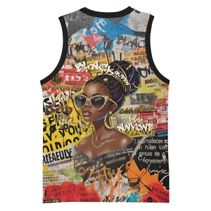 Black Her Story Graffiti Queen Basketball Jersey Black Woman Empowerment - African Pride