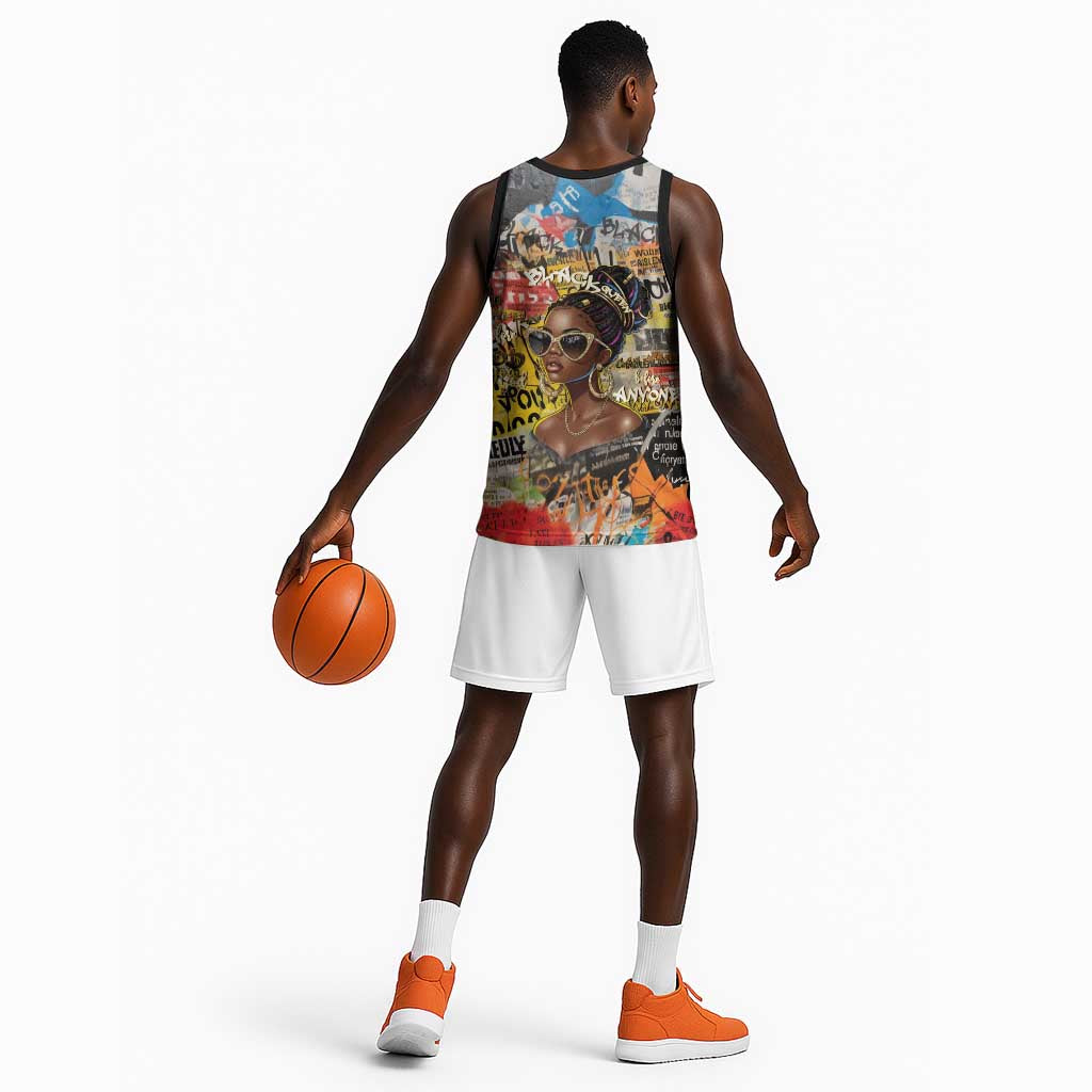 Black Her Story Graffiti Queen Basketball Jersey Black Woman Empowerment - African Pride