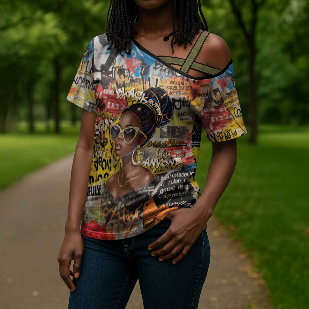 Black Her Story Graffiti Queen Cross Shoulder Shirt Black Woman Empowerment - African Pride