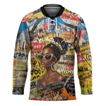 Black Her Story Graffiti Queen Hockey Jersey Black Woman Empowerment - African Pride