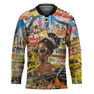 Black Her Story Graffiti Queen Hockey Jersey Black Woman Empowerment - African Pride
