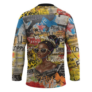 Black Her Story Graffiti Queen Hockey Jersey Black Woman Empowerment - African Pride