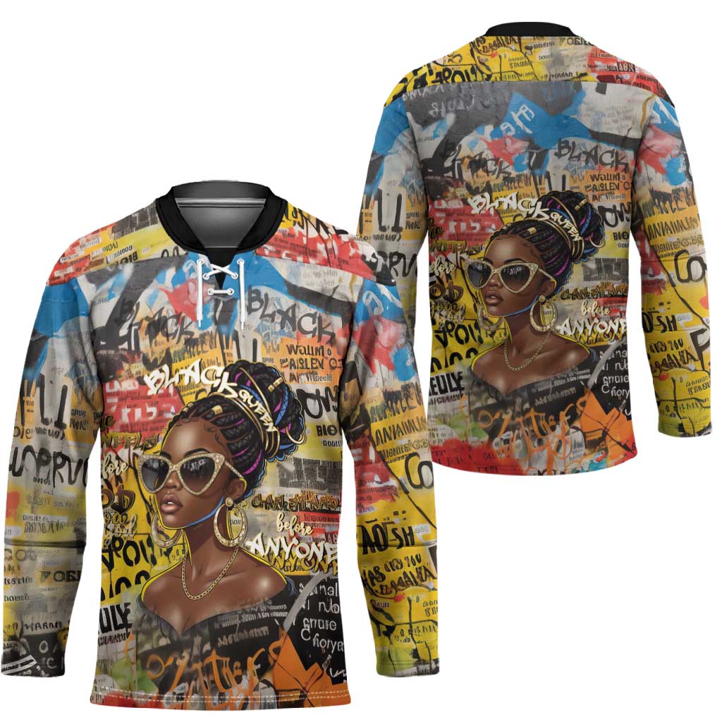 Black Her Story Graffiti Queen Hockey Jersey Black Woman Empowerment - African Pride