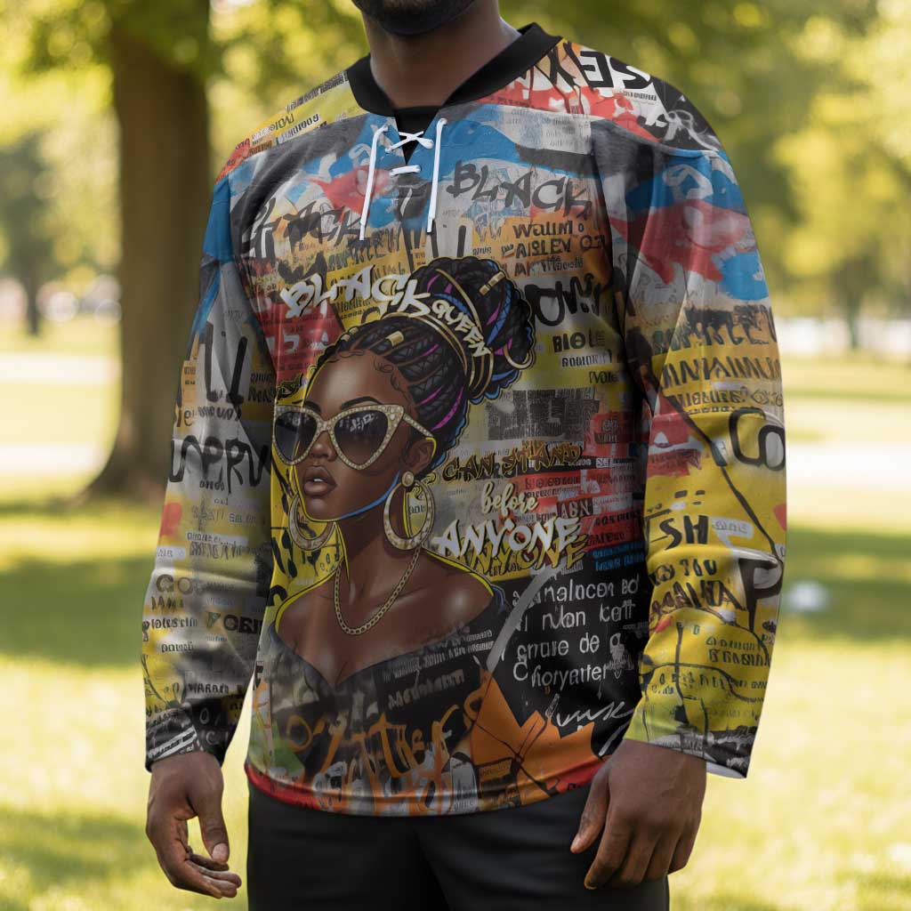 Black Her Story Graffiti Queen Hockey Jersey Black Woman Empowerment - African Pride