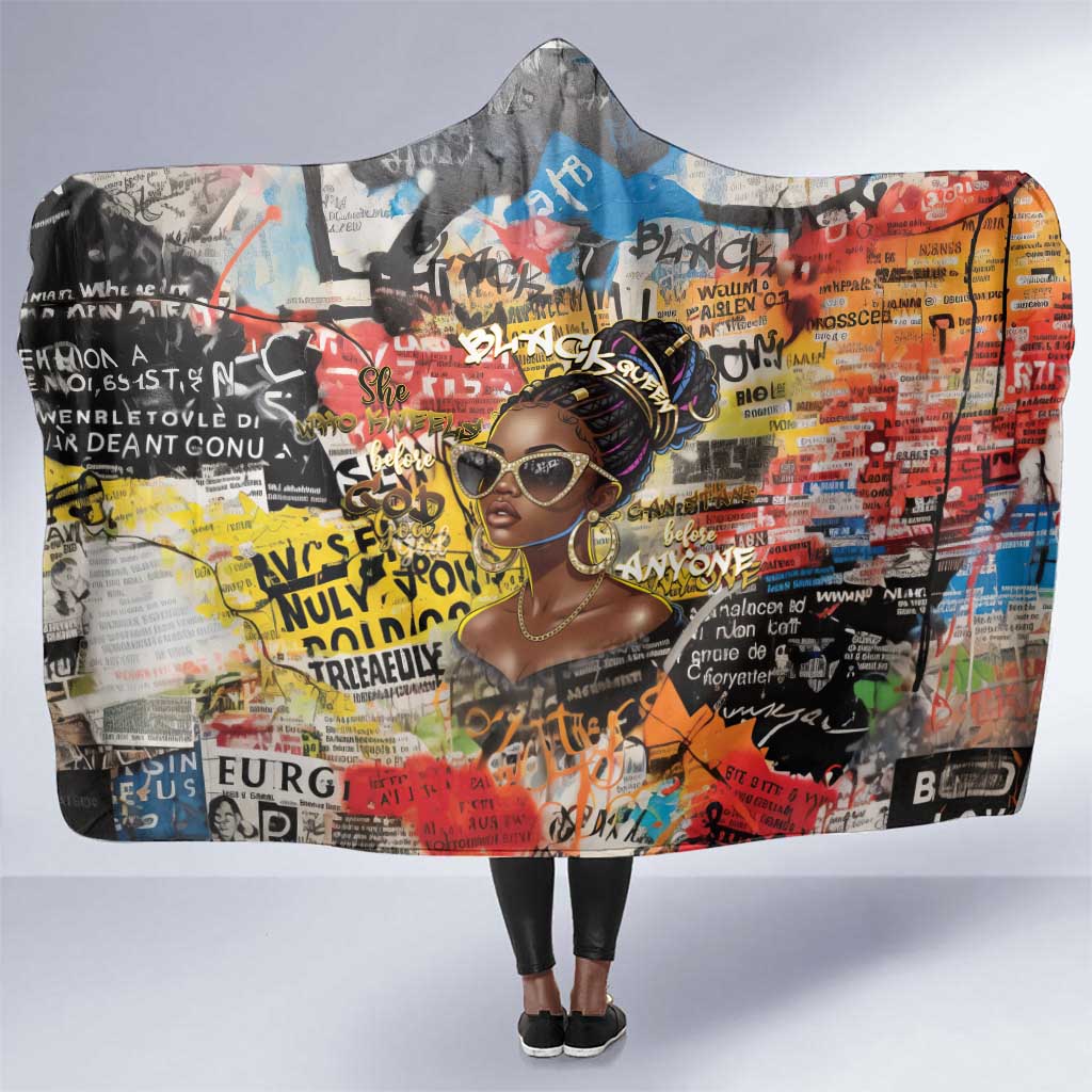 Black Her Story Graffiti Queen Hooded Blanket Black Woman Empowerment - African Pride