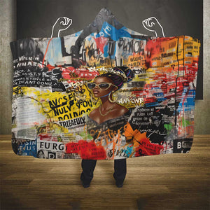 Black Her Story Graffiti Queen Hooded Blanket Black Woman Empowerment - African Pride