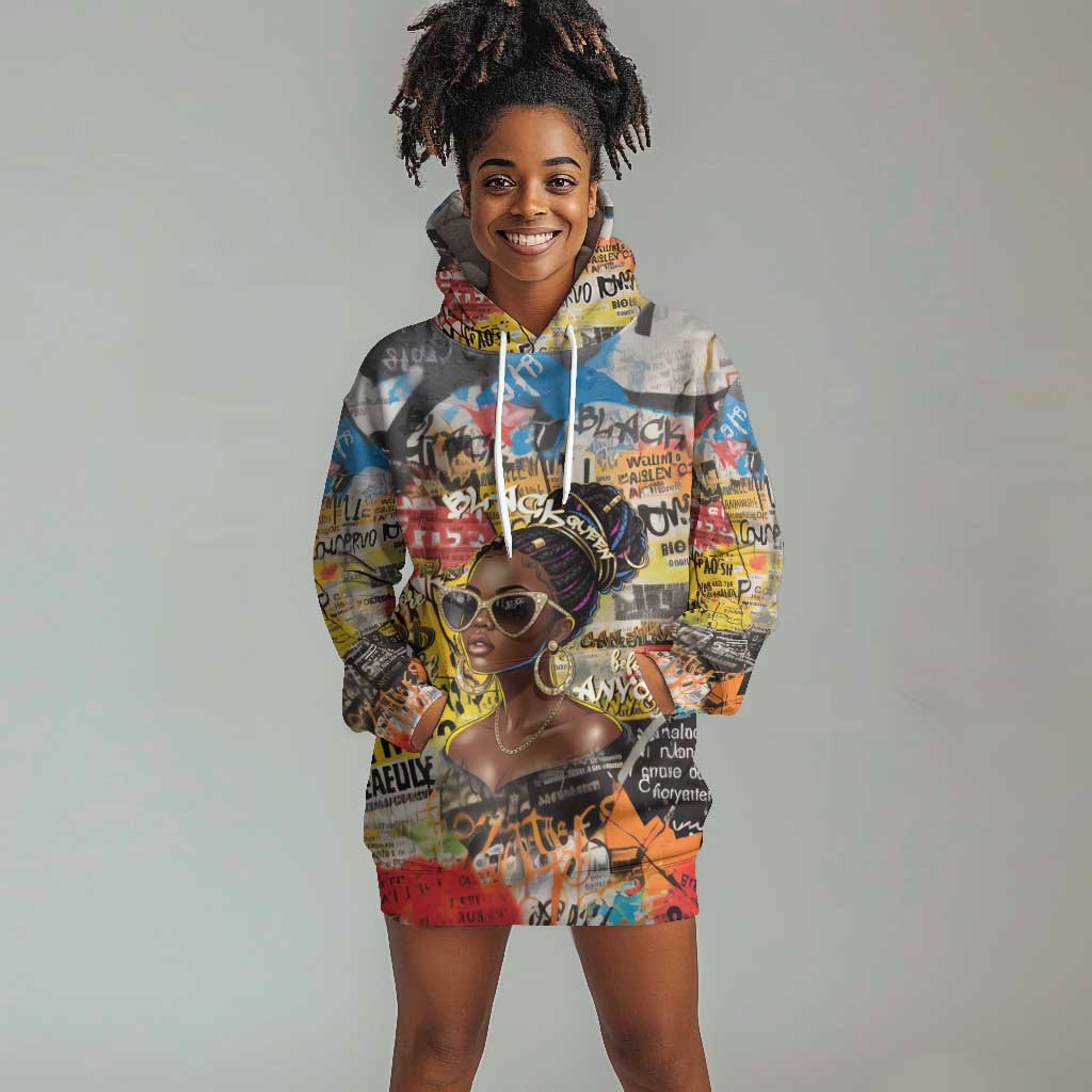 Black Her Story Graffiti Queen Hoodie Dress Black Woman Empowerment - African Pride