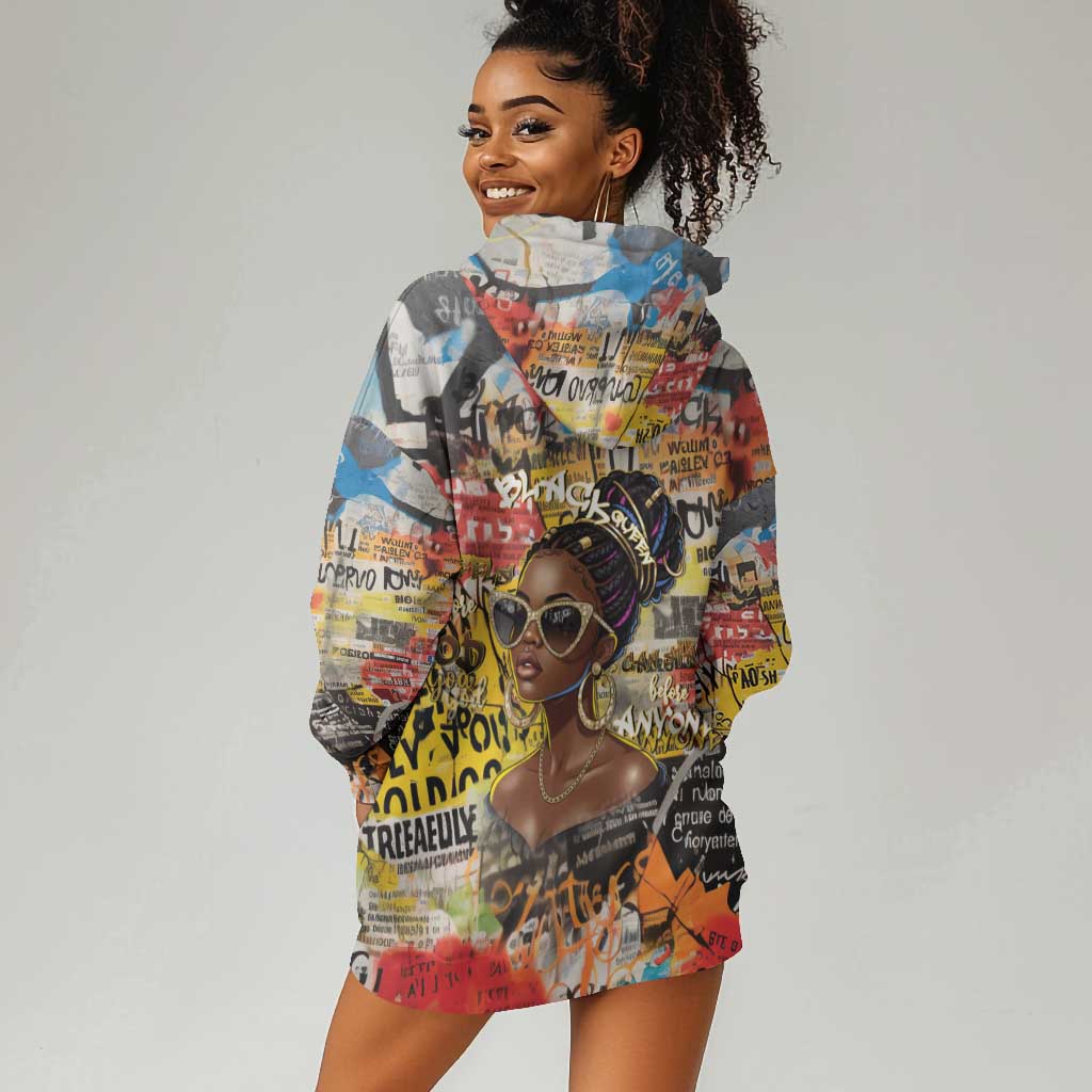 Black Her Story Graffiti Queen Hoodie Dress Black Woman Empowerment - African Pride