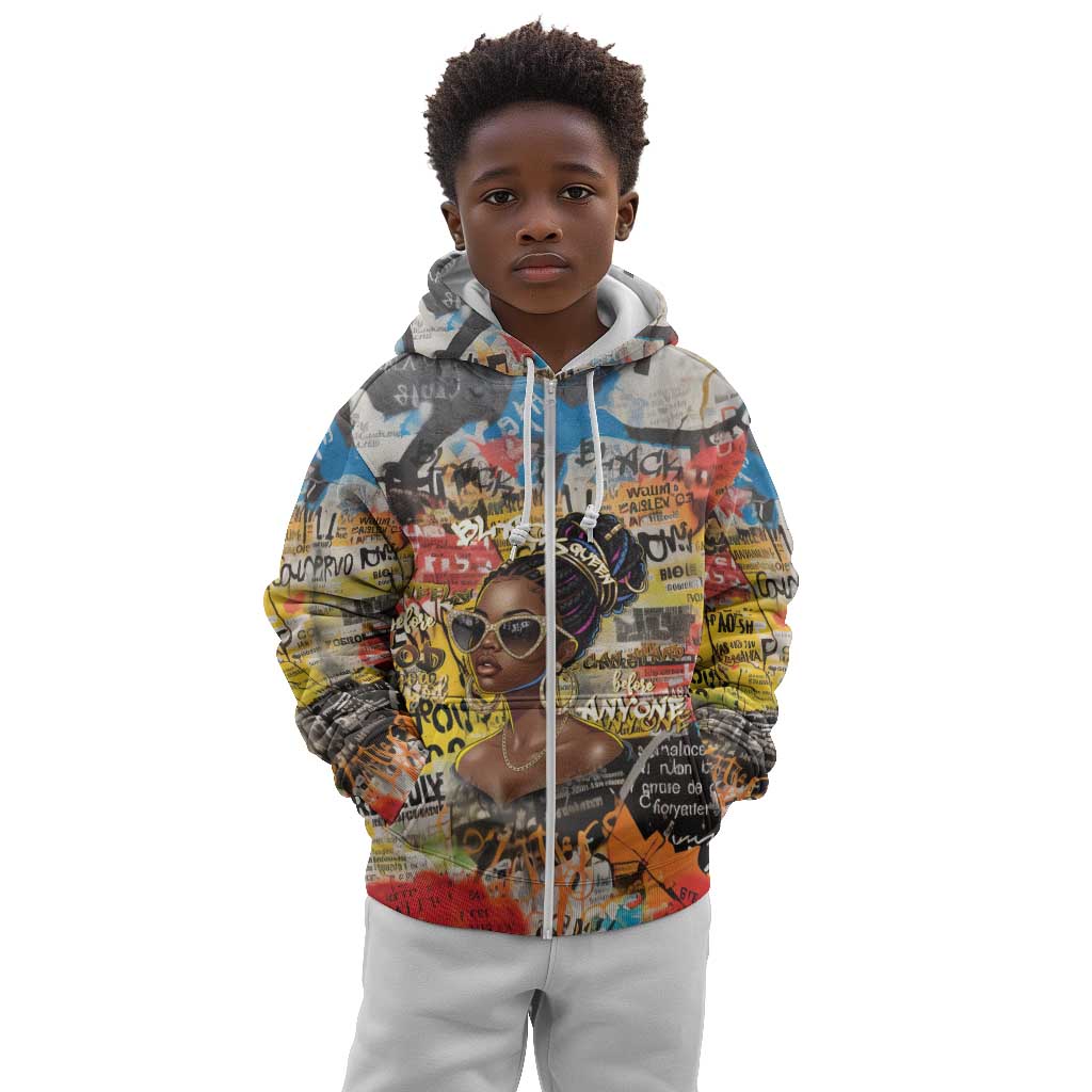 Black Her Story Graffiti Queen Kid Hoodie Black Woman Empowerment - African Pride