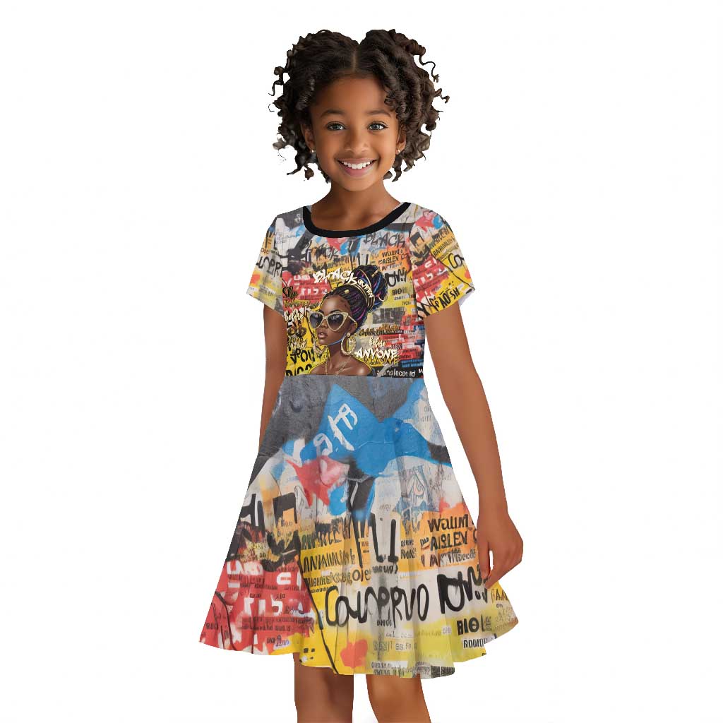Black Her Story Graffiti Queen Kid Short Sleeve Dress Black Woman Empowerment - African Pride