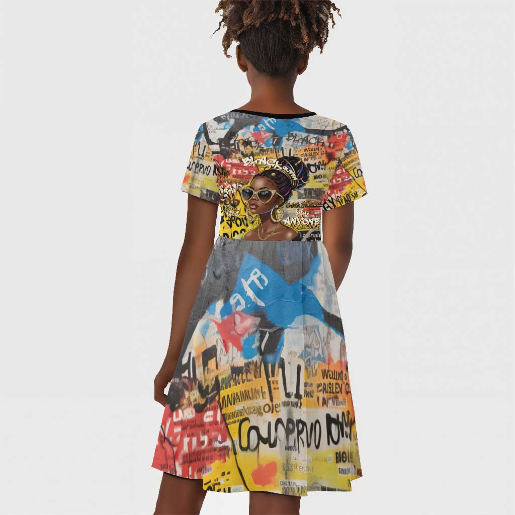 Black Her Story Graffiti Queen Kid Short Sleeve Dress Black Woman Empowerment - African Pride