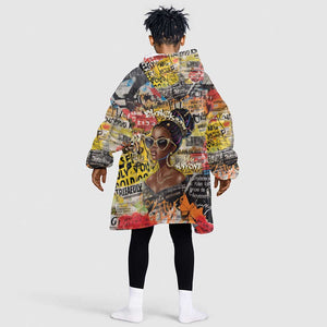 Black Her Story Graffiti Queen Kid Wearable Blanket Hoodie Black Woman Empowerment - African Pride
