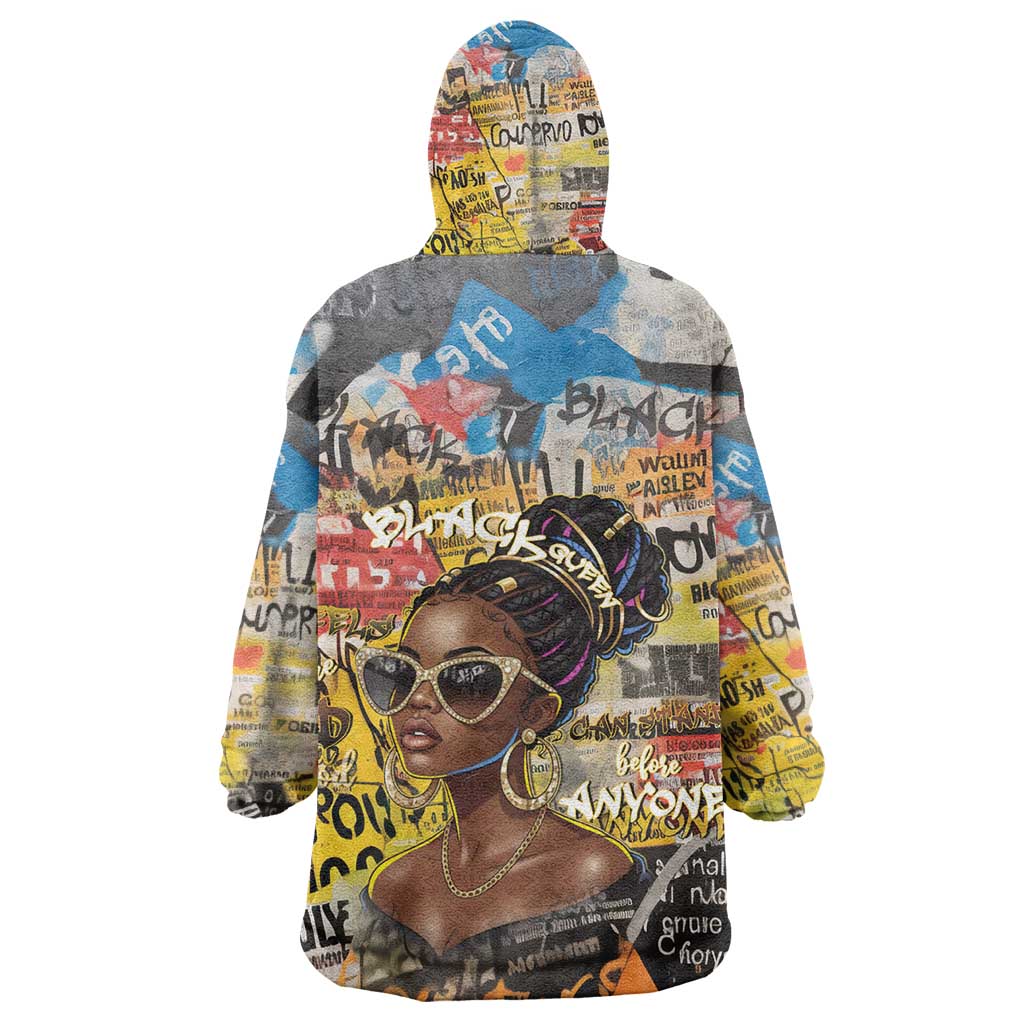Black Her Story Graffiti Queen Kid Wearable Blanket Hoodie Black Woman Empowerment - African Pride