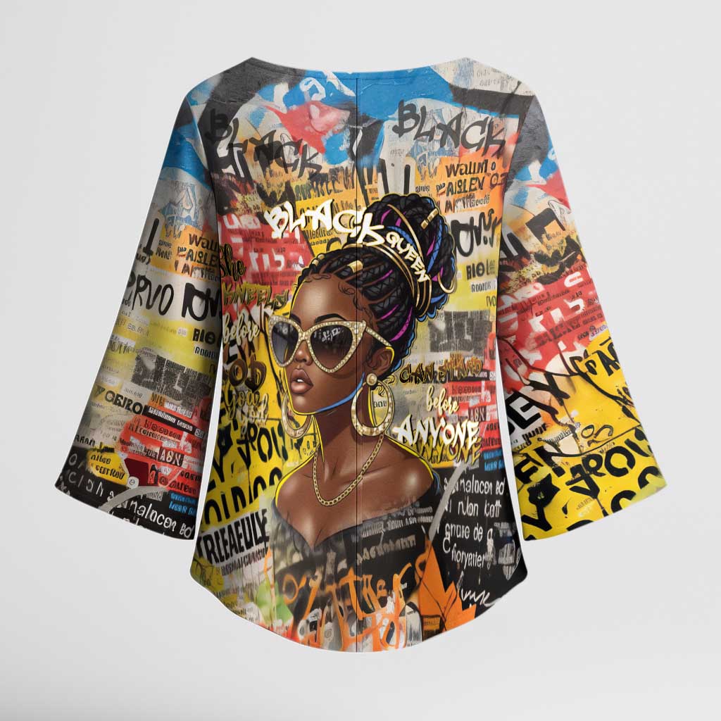 Black Her Story Graffiti Queen Kimono Sleeve Blouse Black Woman Empowerment - African Pride
