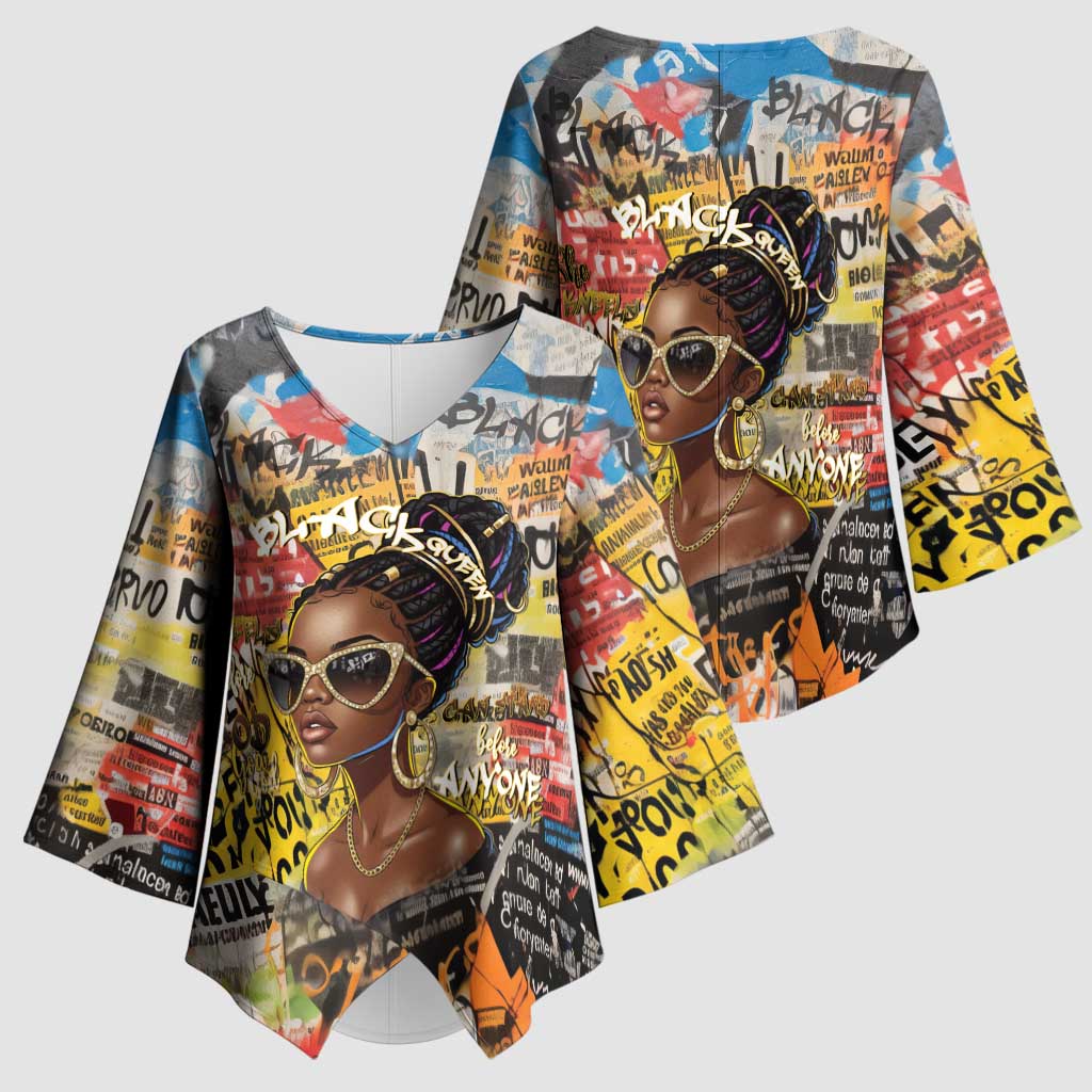 Black Her Story Graffiti Queen Kimono Sleeve Blouse Black Woman Empowerment - African Pride