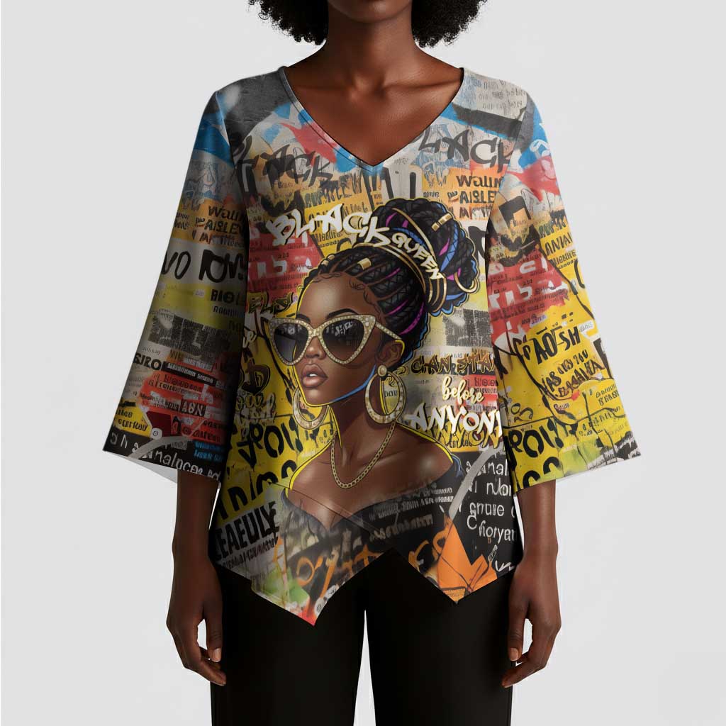 Black Her Story Graffiti Queen Kimono Sleeve Blouse Black Woman Empowerment - African Pride