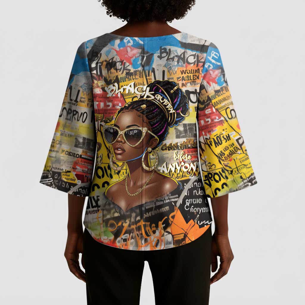 Black Her Story Graffiti Queen Kimono Sleeve Blouse Black Woman Empowerment - African Pride