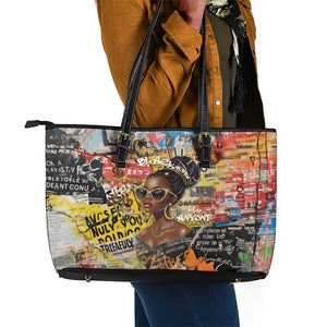 Black Her Story Graffiti Queen Leather Tote Bag Black Woman Empowerment - African Pride
