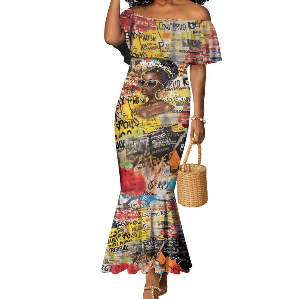 Black Her Story Graffiti Queen Mermaid Dress Black Woman Empowerment - African Pride