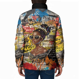 Black Her Story Graffiti Queen Padded Jacket Black Woman Empowerment - African Pride