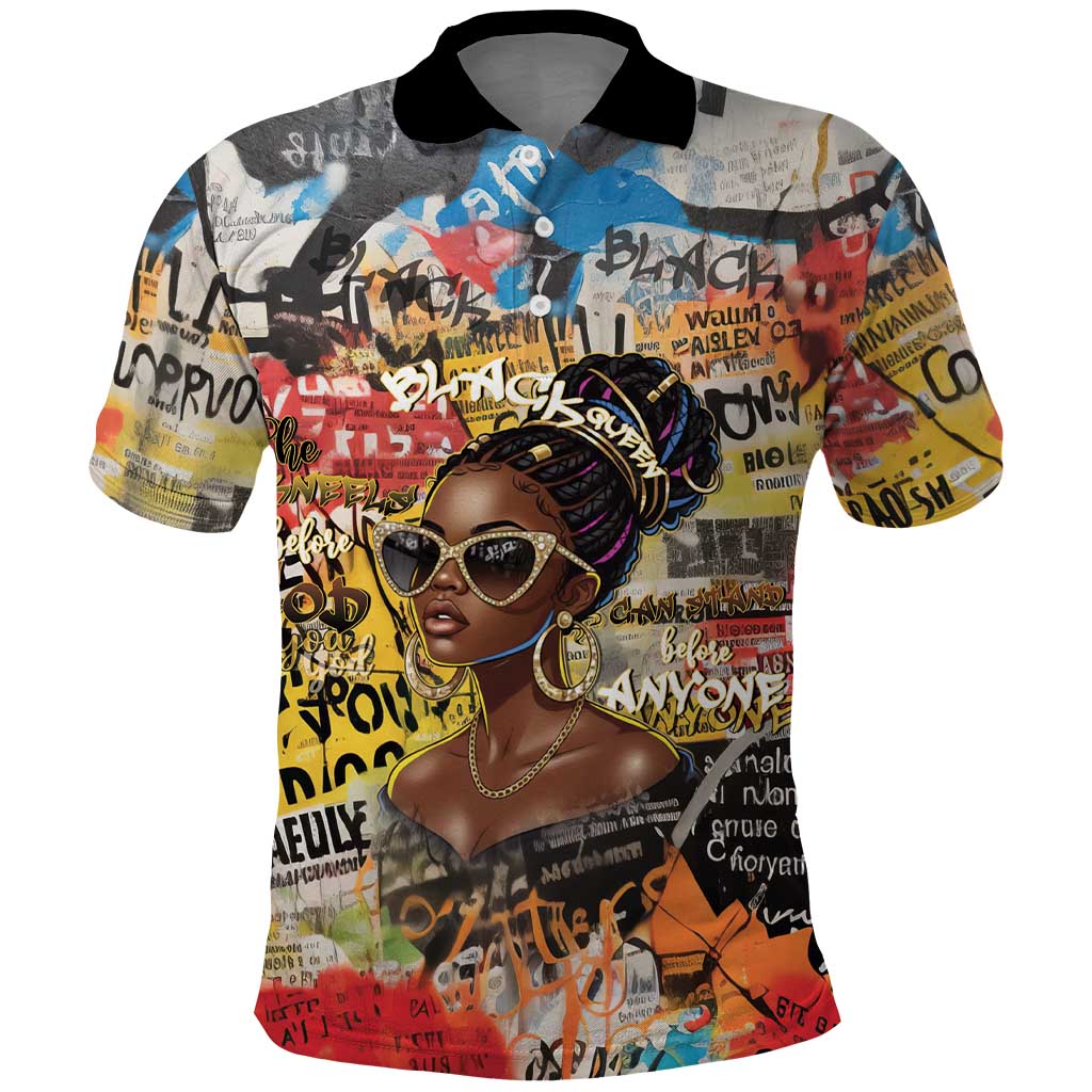 Black Her Story Graffiti Queen Polo Shirt Black Woman Empowerment - African Pride