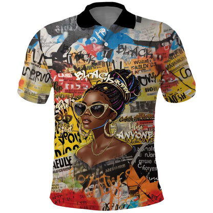 Black Her Story Graffiti Queen Polo Shirt Black Woman Empowerment - African Pride