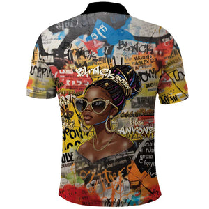 Black Her Story Graffiti Queen Polo Shirt Black Woman Empowerment - African Pride